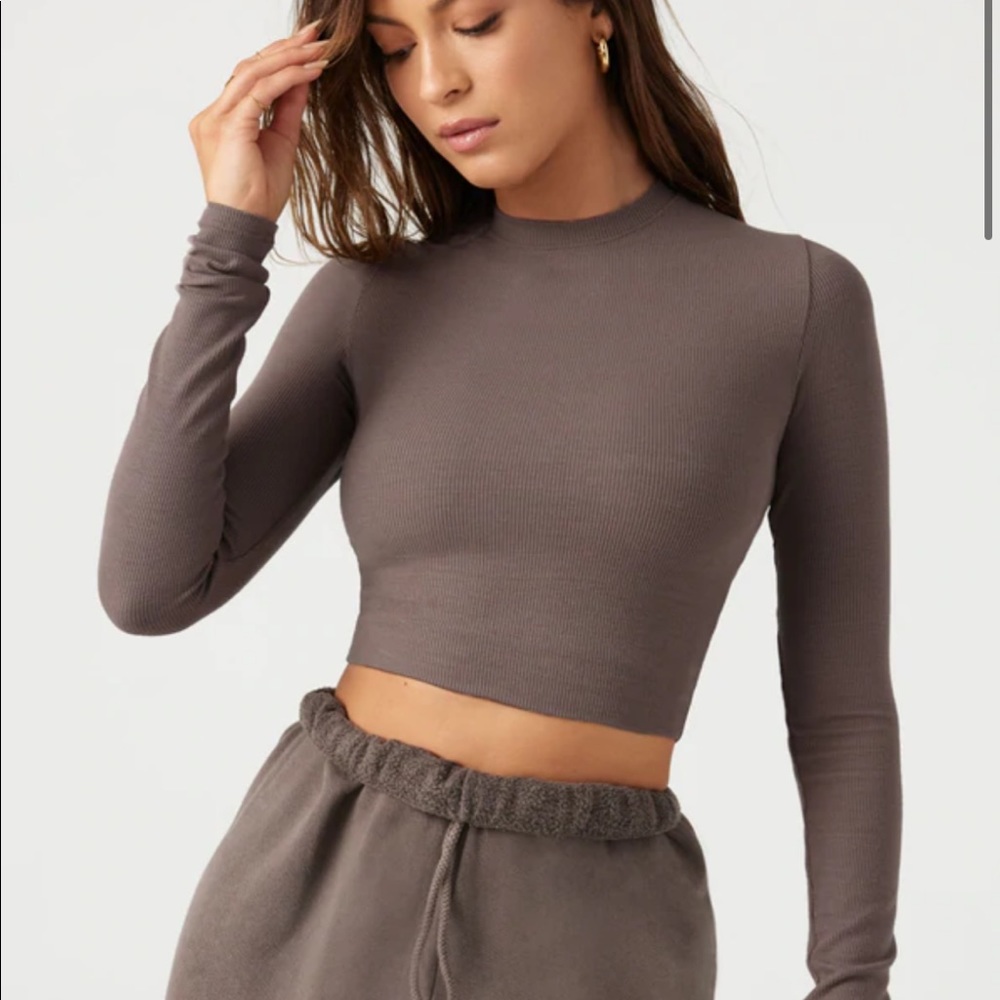 JOAH BROWN CROPPED CREW LONG SLEEVE IN MAUVE